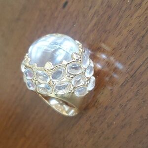 Clear Resin-Top Art Deco style Mirror polished Gold Ring
